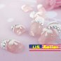 Japanese 3D Nail White French Pink Acrylic Fake Nail Crystal Bow design Bling