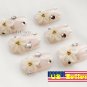 Japanese 3D Nail Set Pink French Acrylic Fake Nails White Flower Crystal Design