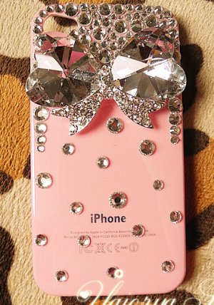 3D bling bling Crystal Diamond Iphone 4 4S Big Bow pink back case verizon 4