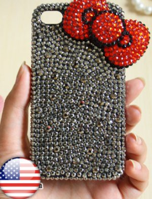 3D Iphone 4s 4g 4 Bling Crystal Red Bow Hard Case Verizon4 at&t