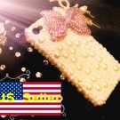 3D Iphone 4s 4g 4 Bling Crystal White Pearl PInk Bow Hard Case Verizon4 at&t