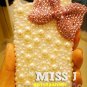 3D Iphone 4s 4g 4 Bling Crystal White Pearl PInk Bow Hard Case Verizon4 at&t