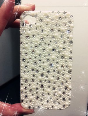 Iphone 4s 4 Bling Crystal Pearl case cover Verizon 4