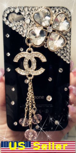 New 3D Iphone 4s 4 Bling Crystal Black CoCo Logo black Hard back case Verizon 4