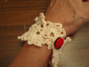 Bracelet Lace White Crocheted Ladybug