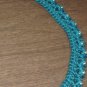 Blue Merino Necklace Crocheted with Silver Beads