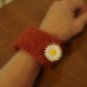 Merino wool crocheted bracelet daisy rust
