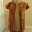 Hand knit vest orange, green, red, gold