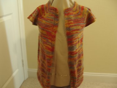Hand knit vest orange, green, red, gold