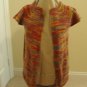 Hand knit vest orange, green, red, gold