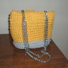 CLEARANCE! grey yellow crocheted purse tote with gold chain straps