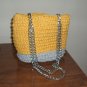 CLEARANCE! grey yellow crocheted purse tote with gold chain straps