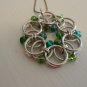 Silver and blue pendant, chain maille design, czech beads(item 113)