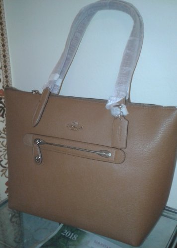 Coach large turnlock tote, saddle color