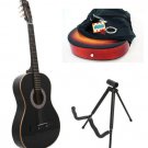 Black Acoustic Guitar + Stand + Case + Strap + Tuner + Pick
