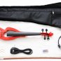 Red Electric Violin Full Size 4/4 + Bow + Rosin + Bag + Amp Cable + Headphone