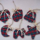 Set of six North Woods Christmas Ornaments red and green wool and felt