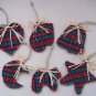Set of six North Woods Christmas Ornaments red and green wool and felt