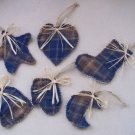 Set of six North Woods Christmas Ornaments blue and brown flannel