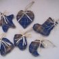 Set of six North Woods Christmas Ornaments blue and brown flannel