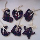Set of six orth Woods Christmas Ornaments in red and blue wool plaid