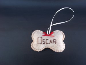Personalized felt dog bone Christmas ornament