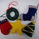 Set of five handmade felt Christmas ornaments
