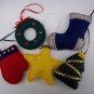 Set of five handmade felt Christmas ornaments