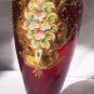 Glass vase, handpainted, red with gold embellishments