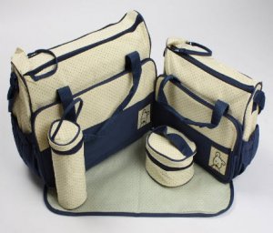 Multi-functions Baby Tote Nappy Bags (1 set 5 pcs, 2 bags & 3 accessories)