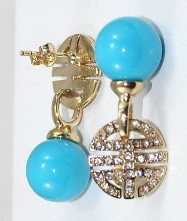 The beauty of natural round 12 mm turquoise jade earrings (B123)