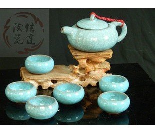 Violet arenaceous ice crack glaze kung fu tea set suit ã'the sky blue pot ã