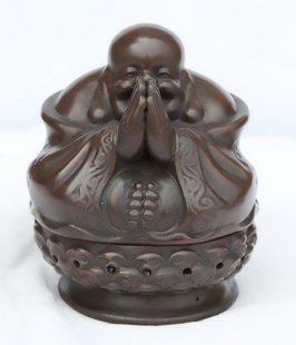 Yixing China Violet arenaceous amida Buddha incense burner censer