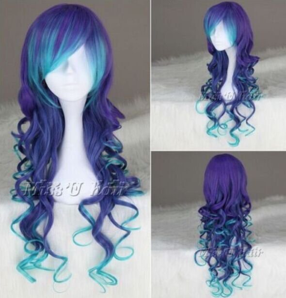 New cheap Blue & purple long Curly wig Cosplay Anime wig women party wigs