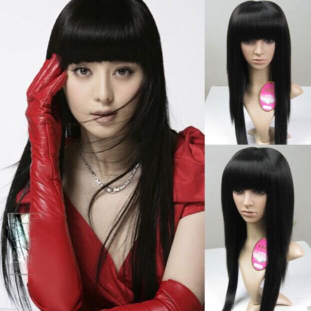 New Fashion Long Straight Black Sexy Anime Costume Party Hair Full Wig