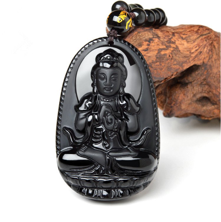 obsidian Big Buddha bodhisattva jade necklace pendant