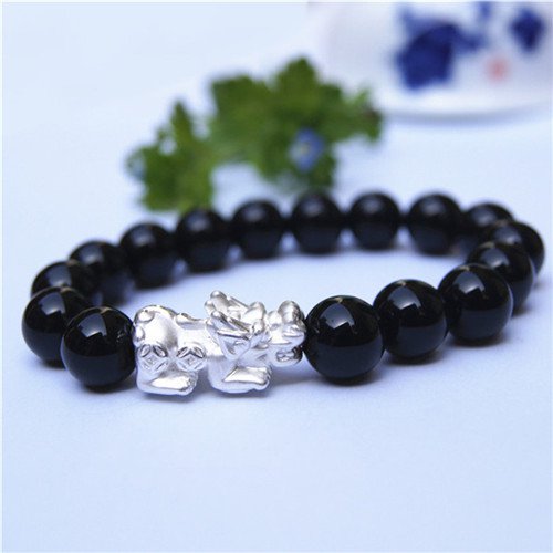 999 silver, the mythical wild animal obsidian bracelet with purple crystal jade bracelet