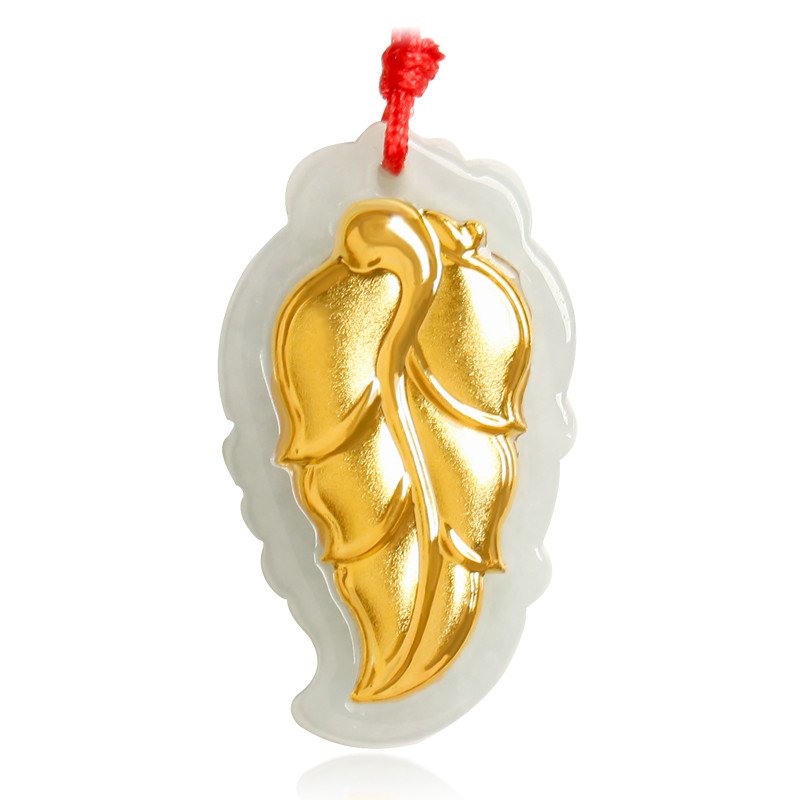 Hand-carved natural jade A cargo thousands of gold Inlaid Jade (gold leaf) Necklace Pendants