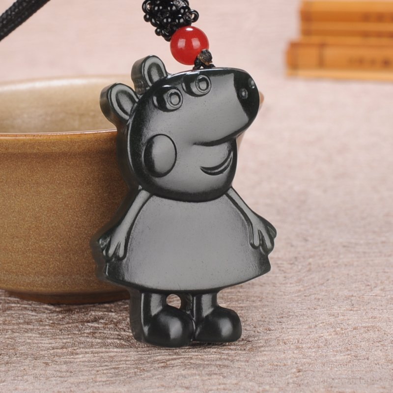 Hand-carved hetian jade cartoon pig jade pendant