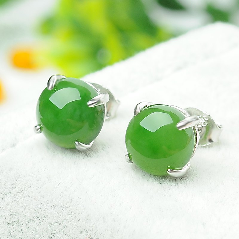 Fine natural Jasper ear nail 925 silver inlaid jade egg face female ear ornaments