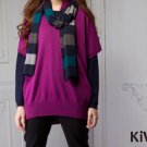 Purple V-neck Bat-wing Sleeve Women Ladies Merino Wool Knitwear Knit Sweater Top