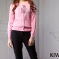 Pink Long Sleeve Cardigan Women Ladies Wool Knitwear Button-front Crew Neck
