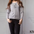 Wool Knitwear Button-front Crew Neck Long Sleeve Gray Cardigan Knit Sweater Top