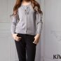 Wool Knitwear Button-front Crew Neck Long Sleeve Gray Cardigan Knit Sweater Top