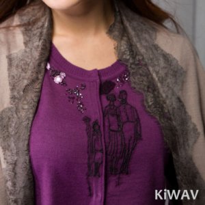 Purple Button-front Crewneck Cardigan Long Sleeve Knitwear Knit Sweater Top Wool