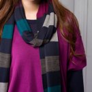 Extra-fine Merino Wool Warm Cozy Multicolored (blue/black/gray) Striped Scarf