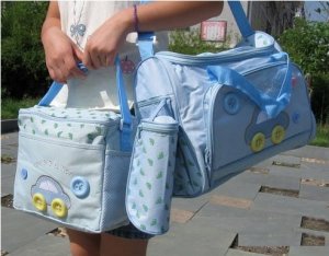 2 Multi-Function Baby Tote Nappy Bags + Accessories (Sky Blue) - HOT & NEW
