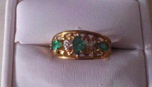 3 stone Emerald Ring  R-1124