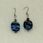 Blue and black swirls glass bead earrings