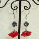 Red flower bundle earring